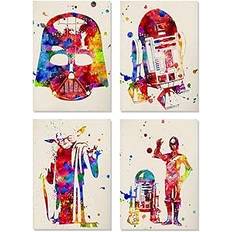 Nacnic - Star Wars R2D2 Yoda C3PO Darth Vader Decorative Leaves Set Of 4 Deco House Geek And Original Paintings