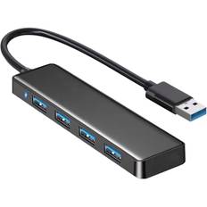 USB 3.0 Hub, 4 Ports USB Hub USB Splitter USB Forlænger til Laptop, Xbox, Flash Drive, Harddisk, Konsol, Printer, Kamera, Tastatur, Mus