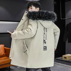 Winter Jackets Thicken Men's Down Cotton Jacket with Fur Collar Warm Parka Men Casual Waterproof Winter Long Coat XXXXL beige