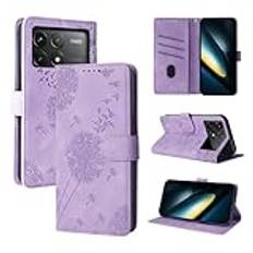 Rostsant Mobiltelefonfodral för Xiaomi Poco F6 Pro 5G maskros i PU-läder Xiaomi Poco F6 Pro 5G, plånboksfodral, magnetiskt mobiltelefonfodral för Xiaomi Poco F6 Pro 5G lila