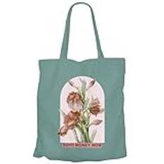 Fabulous Tote Bag shoppingväska i canvas - skicka pengar nu humor zoomers collage botanisk natur blommor vintage, turkos, Taille unique