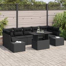 vidaXL 8 Stk Have Sofa Sæt med Puder Sort Poly Rattan