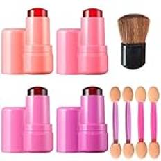 4 stycken mjölk-gelé pulver blusher pinne, MUSKT puder blusher pinne, makeup gelé set, kallt vatten gelé pulver rouge, mjölkkräm pulver blusher pinne med borste