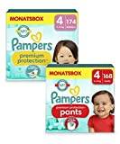 Pampers Premium Protection Baby Set mit Windeln Größe 4 (9-14kg, 174 Stück), und Windeln Pants Größe 4 (9-15kg, 168 Höschenwindeln) MONATSBOX, Baby Erstausstattung