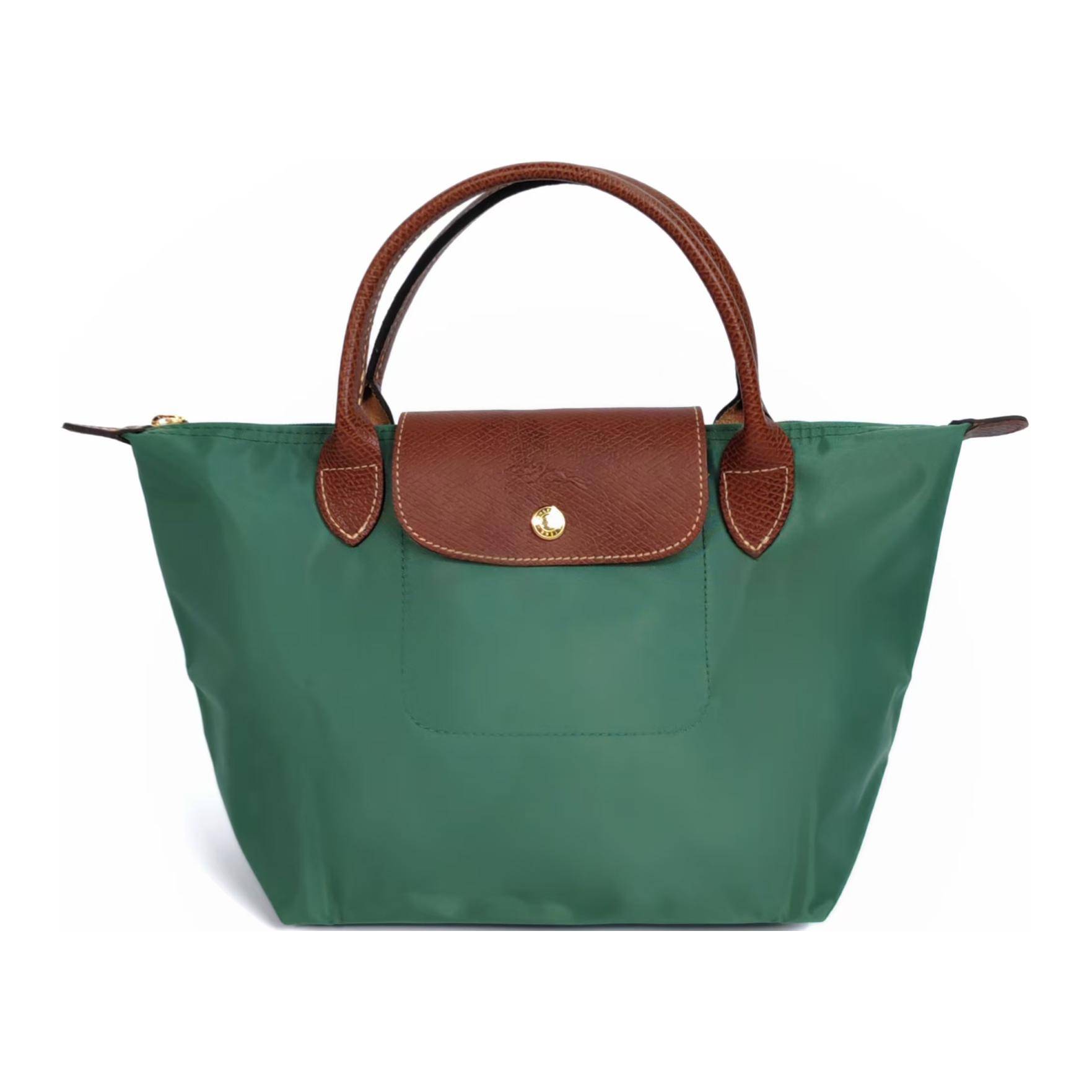 Longchamp Le Pliage Original Minimalistisk Pendlarlogotyp Texturerad Nylonduk Och Läder Dumpling Toteväska Liten Damväskor Salvia 1621089P84