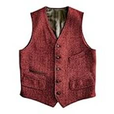 SOYNIA Väst Herrväst Slim Fit Tyg Väst Män Elegant Tweed Väst Bröllop L Röd