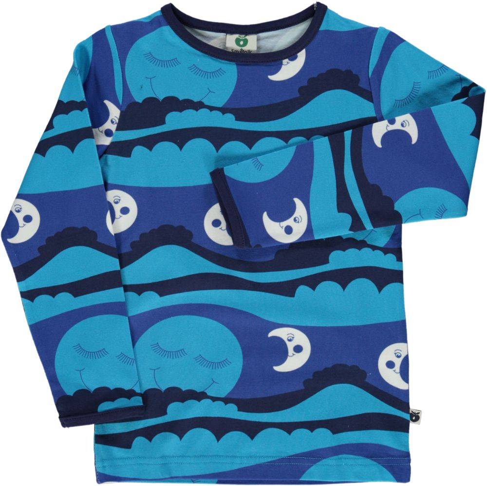 Langærmet bluse med sol og måne - Blue / 4-5