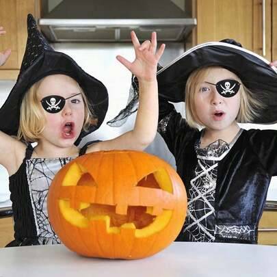3 st Halloween-masker i filt, pirathatt, spökhandsmask och dödskalle-ögonmask för maskeradfest - Multifärgad (Dödskalle (pirathatt),Dödskalleögonmask (svart),Dödskalle med knivögonmask (svart)