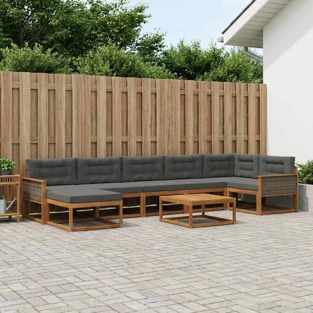 Udendørs Sofagruppe 8 Dele Massivt Akacietræ - Naturlig og antracit / Grå rattan