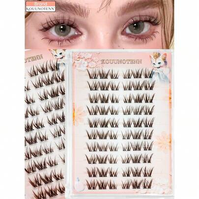 60 st bruna ögonfranskluster utan lim, naturliga halva falska ögonfransar, C-curl, fluffiga press-on fransar, cat eye-stil, volymgivande och naturlig