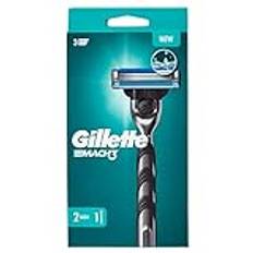 Gillette Mach3 Rakapparat för män med 3 blad, 1 Gillette rakapparat + 2 ersättningsblad