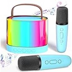 Karaokemaskin för barn med 2 trådlösa mikrofoner, bärbart KTV-system med Bluetooth, högtalare med röstväxlande effekter och LED-lampor, pojkar, flickor, gåvor, hemmafest (A)