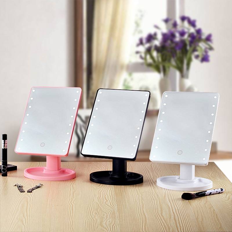 Upplyst spegel led-ljus 16/22 lampa sminkspegel light touch dimme skrivbordsspegel led kosmetisk smink 10x förstoringsspegel - Rosa ljus 22