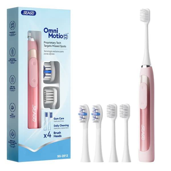 Sonic elektrisk tandbørste med 24.000 vibrationer pr. minut, 2 tilstande, IPX7 og 30-sekunders zonepåmindelse Pink