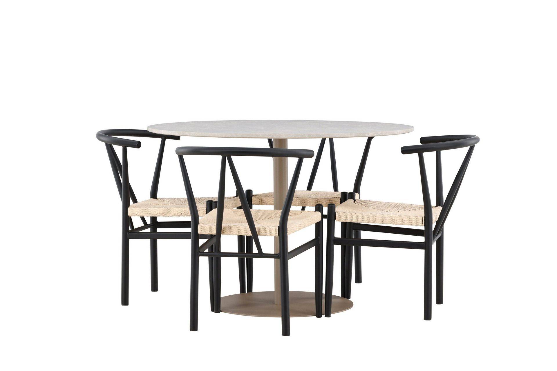 Venture Home Lycke Matgrupp 110 cm Rund med 4 Alfons stolar - Beige/Svart Matgrupper Beige Trä