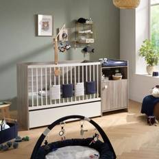 Combined baby bed - 120x60cm - Convertible to 90x190cm - Babyprice Up - Oak - With 1-door changing table
