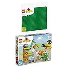 Lego DUPLO Set med 2 10990 byggarbetsplats med byggfordon och 10980 byggplatta i grönt