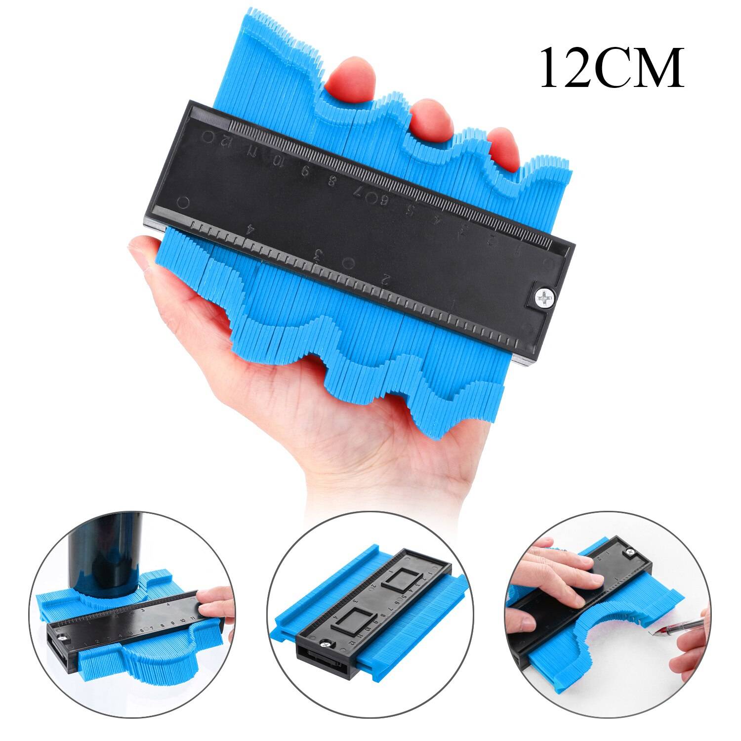 Konturmätare duplicering profil mätverktyg djup duplicering kopia kakel laminat trä multifunktion oregelbunden plastmätare - 12cm blå