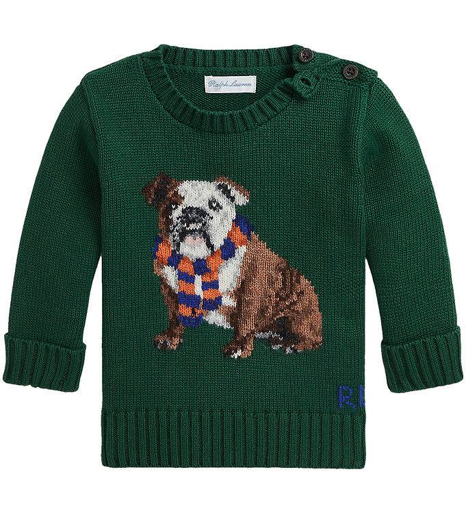 Polo Ralph Lauren Bluse - Strik - Grøn m. Hund - Polo Ralph Lauren - 1 år (80) - Bluse