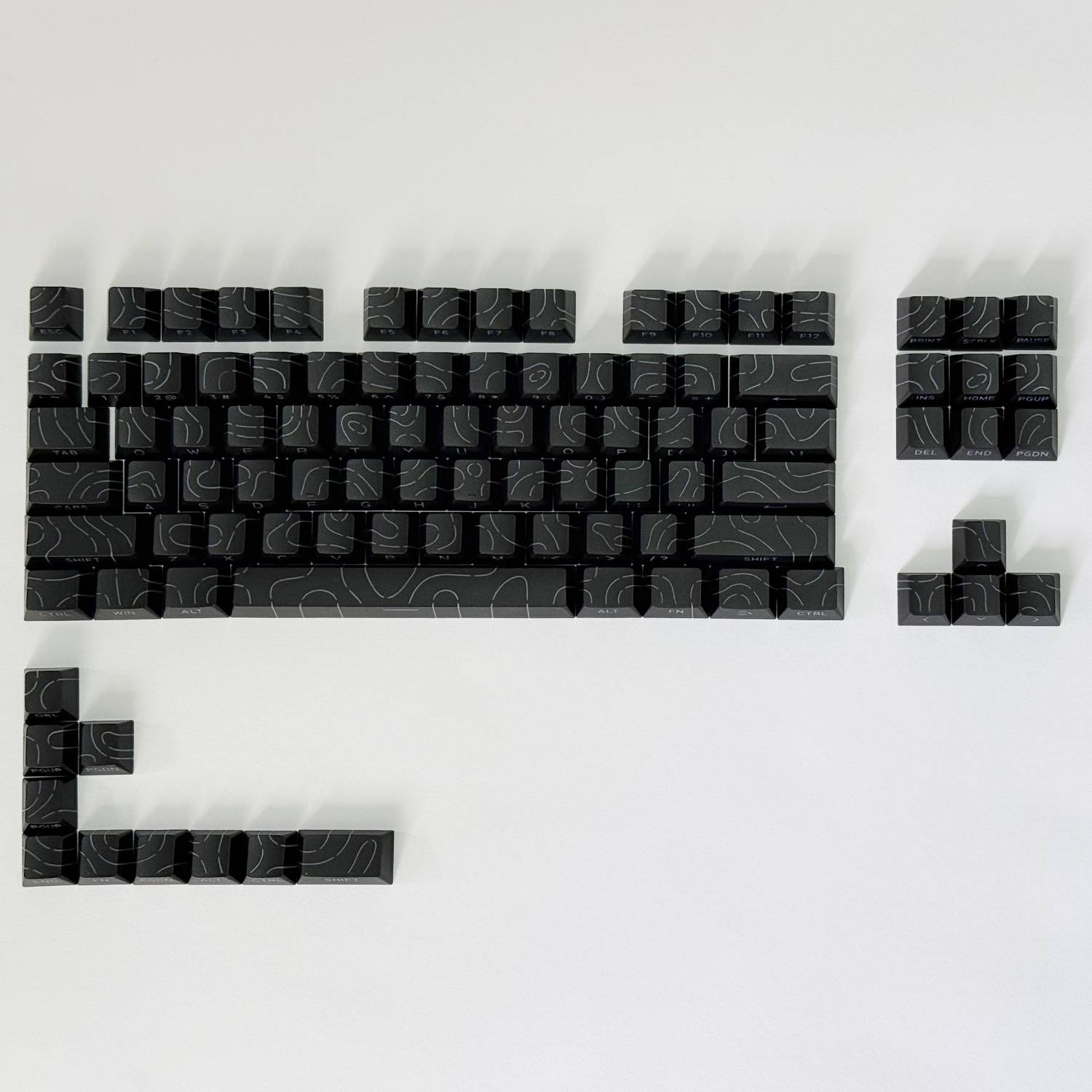 TEMU Contour Lines Keycaps Side-legend Cherry Profile Black Cap 60% 75% Tkl 96% 100% Layout Mx Switches Mechanical Keyboard