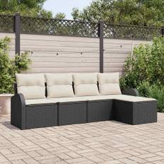 vidaXL Havesofa Sæt med pude 5 pcs Sort Poly rattan