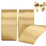 AWCIGG Satinband guld 40 mm, 44 m, brett dekorativt för presentinslagning, blomsterbutik, hantverk, sömnad, bilar, bröllop, jul (22 m/rulle)
