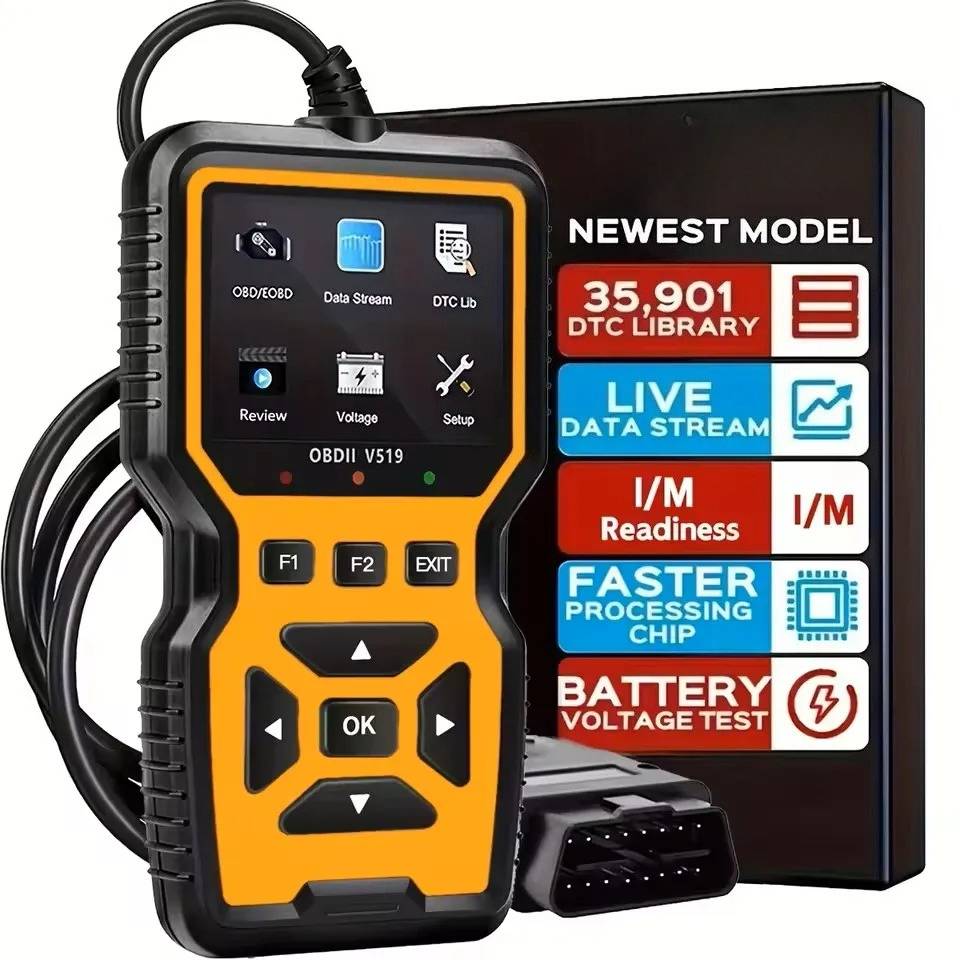 V519 OBD2 Scanner - Handheld Vehicle Inspection and Fault Diagnostic Tester with Live Data, Battery Test, and More - USB Powered
