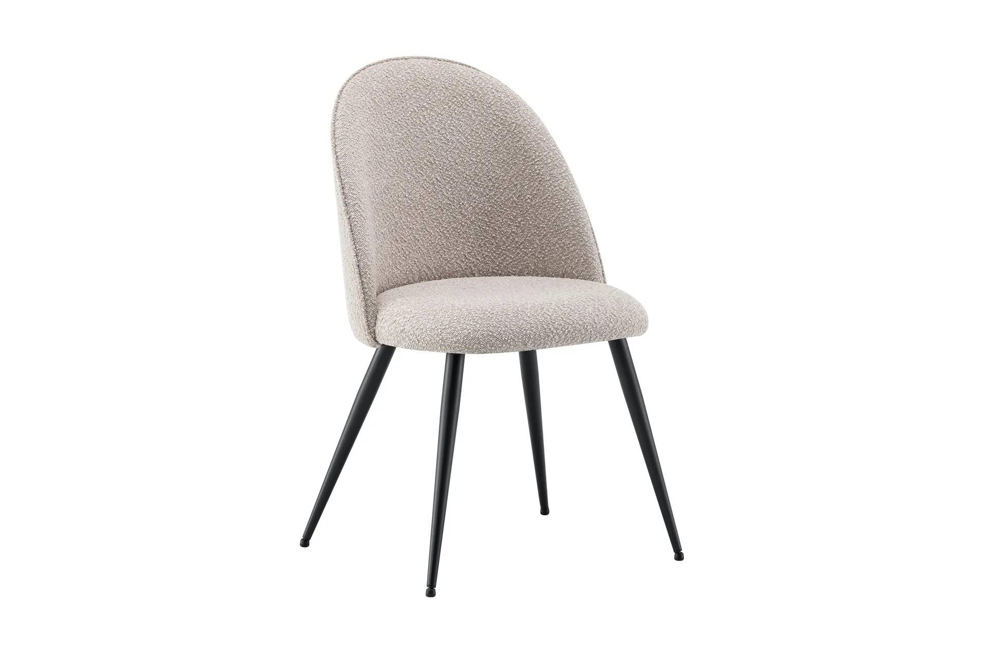 Nibe Plus Matstol & Köksstol i Bouclé med Svarta Metallben - Beige köksstol Basic Home