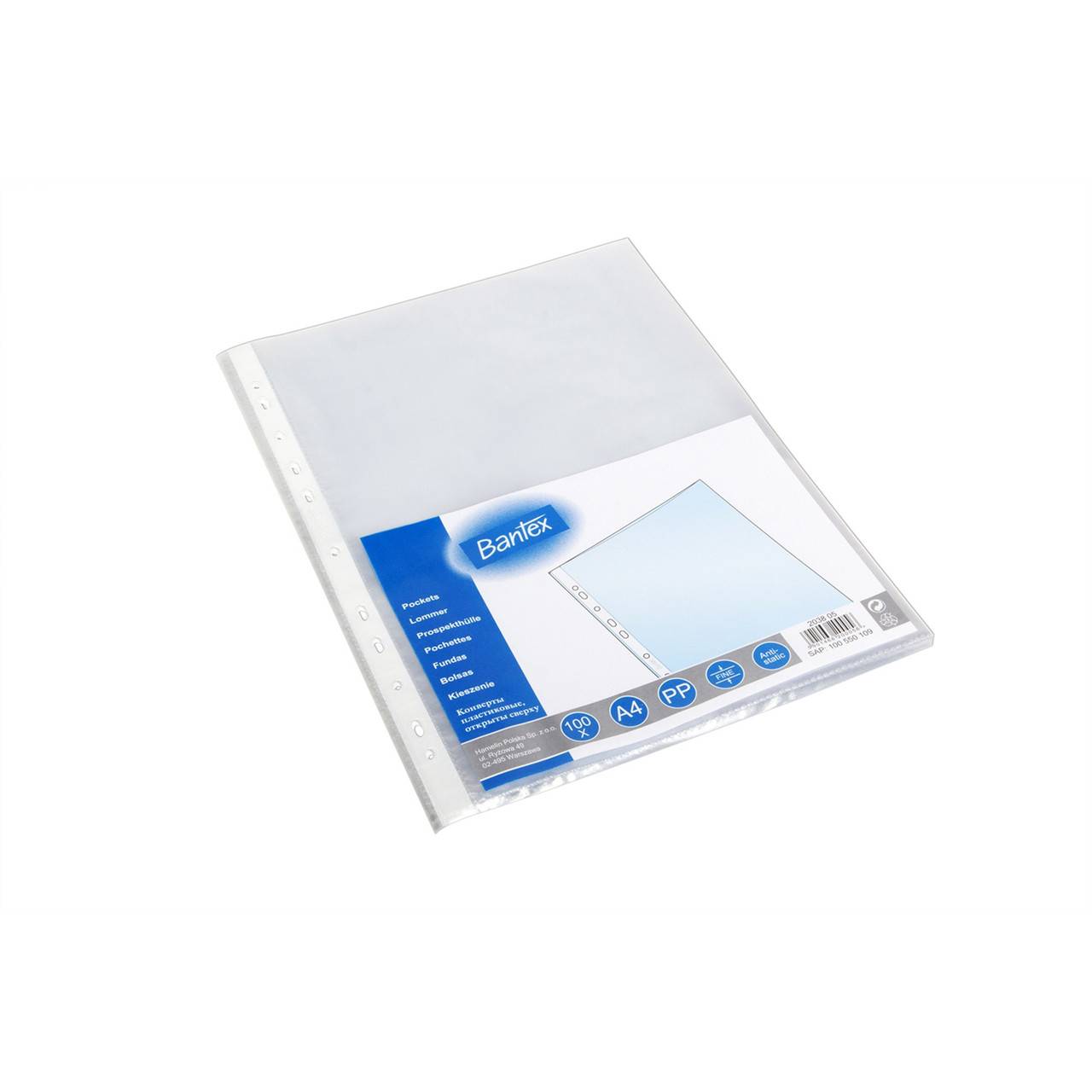 10 stk. Plastlommer - Bantex A4 - 0,04 mm PP - topåbning - klar - 100 stk.