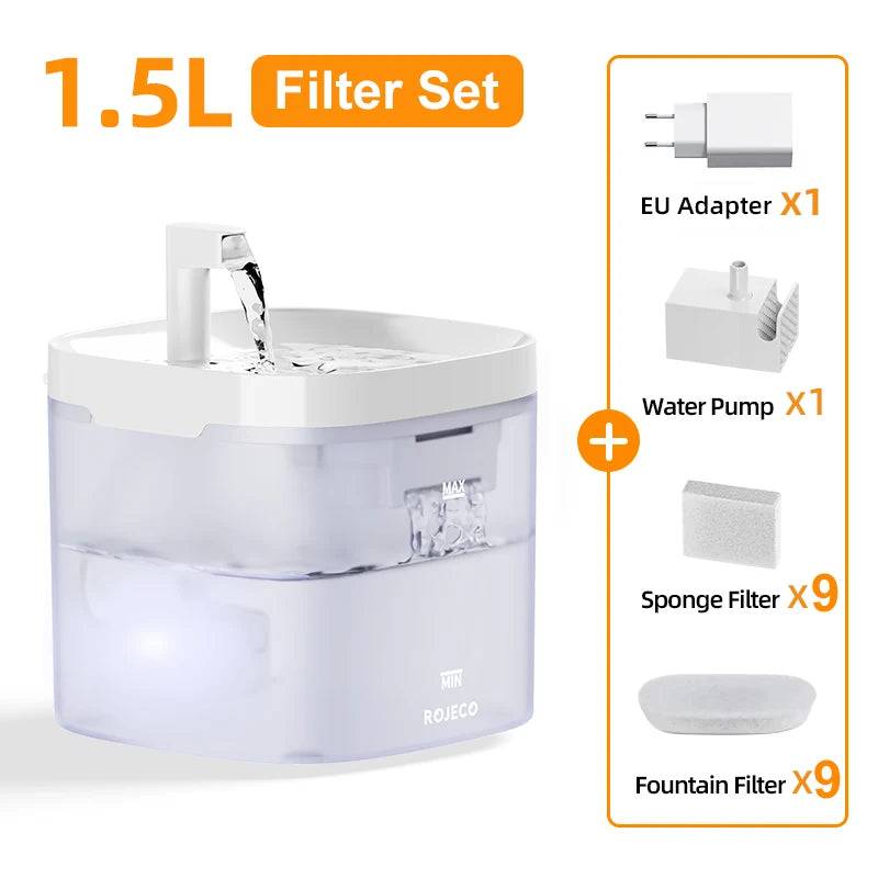 Transparent Smart Cat Water Fountain with Automatic Purifier System - Filter Set / 1.5L