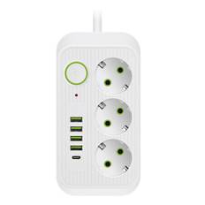 Vit 2M EU-stikkontakt Multi-Standard Udtag Forlængerledning Strømlist med USB Type-C Hurtigopladning Net DB White