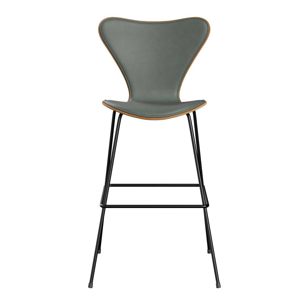 Fritz Hansen - 3197 høj barstol, naturfiner og forsidepolstret i Grace læder Elm - Concrete Grey læder - Sort stel - Jacobsen Plus