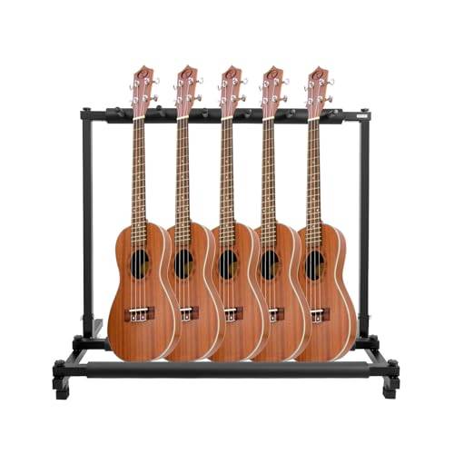 MINRS 5-vägs gitarrstativ flerfaldigt gitarrstativ vikbart bärbart gitarrstativ universellt basstativ hållare för akustisk gitarr, bas, elgitarrer