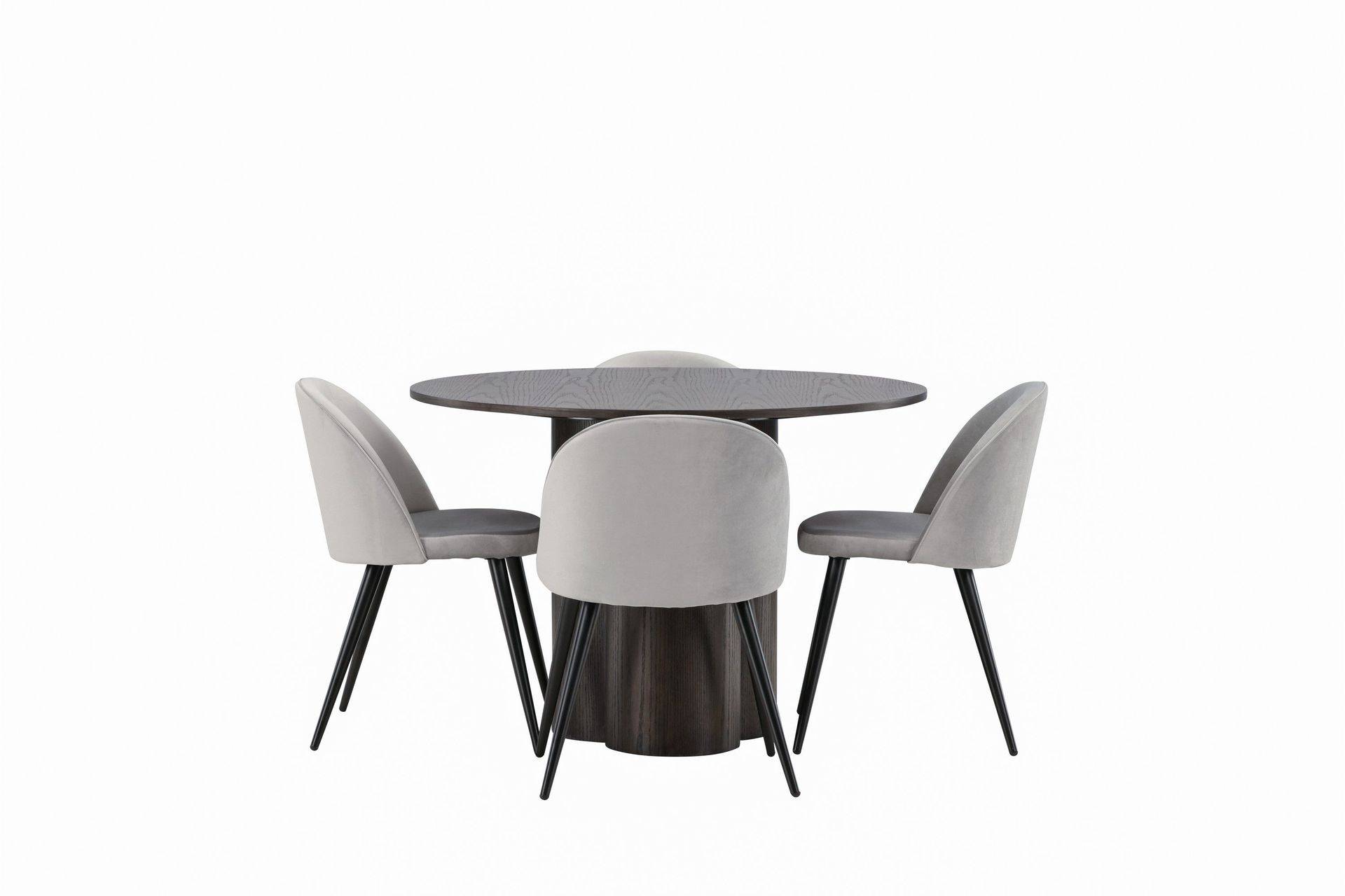 Olivia Matgrupp 110 cm Rund med 4 Velvet stolar - Grå Grå,Brun Venture Home