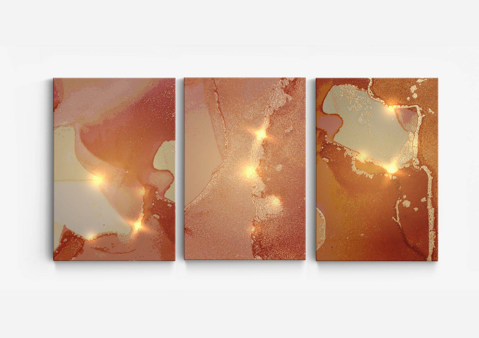 Abstrakt Orange Konstverk Canvas - Set om 3