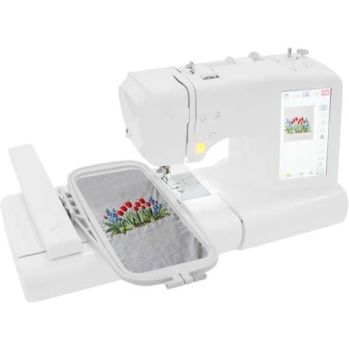 2-i-1 bordymaskin och symaskin, datorstyrd, bordymaskin med fotpedal, LED-lampa, 2 bordyramar, pekskärm, 96 bordymallar och 162 symallar, syprogram, 100 x 235 mm