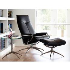 Stressless® City lænestol inkl. skammel (Batick okselæder - Black, inkl. skammel, Star base chrome stel)