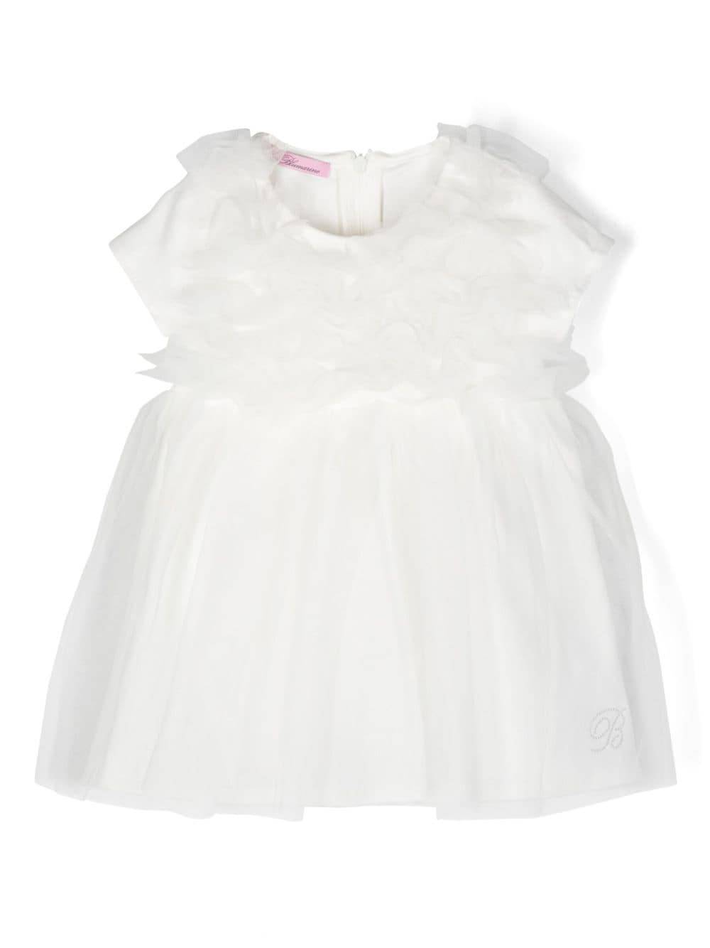Miss Blumarine - volangklänning med rundad hals - barn - polyester/bomull - 9 mån. - Vit
