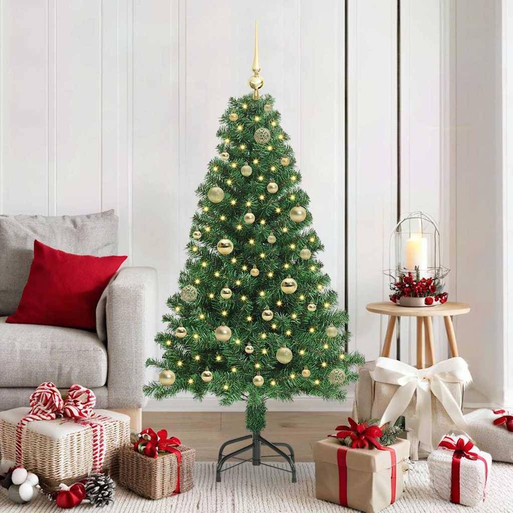 Kunstigt juletræ 150 cm med LED-lyskæde og stativ - grøn, PVC/stål/plastik