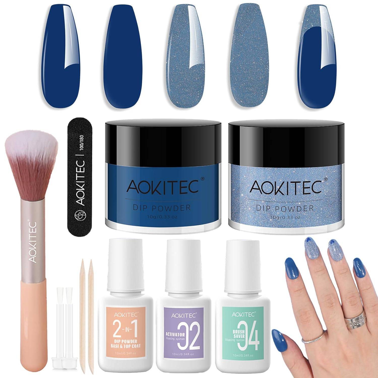 Aokitec Dipping Powder negle sæt, 2 farver - Blue