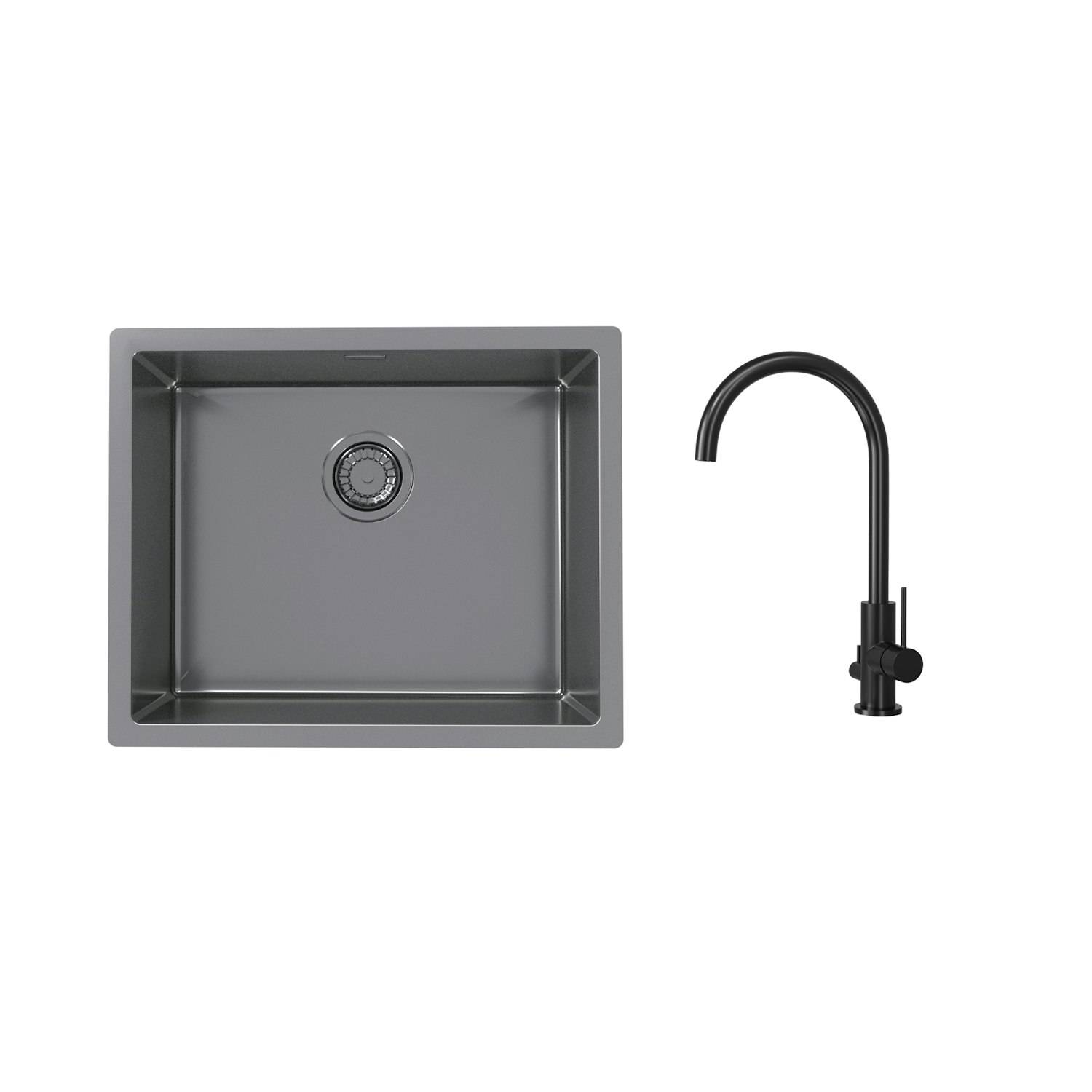 Diskho Stala Monarch-50 med Köksblandare Scandtap Steel Equip D Antracit/Shadow