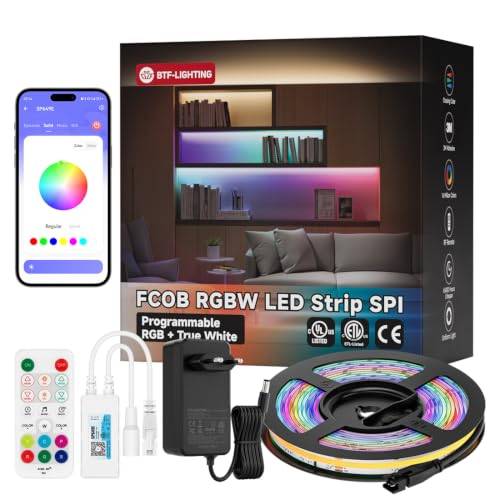BTF-LIGHTING FCOB COB RGBW IC RGBW LED Strip Kit + varmvit 3 000K SP649E | Med bluetooth-styrenhet och strömförsörjning 24 V, 5 m, 784 LEDs/m, justerbar utan punkt med hög densitet