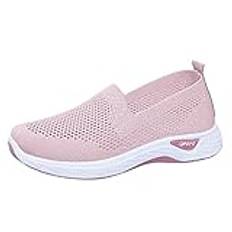 Skor dam sneakers, sommarskor dam andas, vanliga promenadskor dam platta sportskor löparskor slip-on sneakers dam joggingsko fritidsskor avslappnade platta skor, ROSA, 37 EU