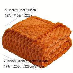 TEMU 3d Jacquard Flannel Fleece Throw Blanket - Burnt Orange Grid Pattern, 300gsm Super Soft Lightweight & Tear-resistant Cozy Blanket For Couch, Sofa, Bed, Chair