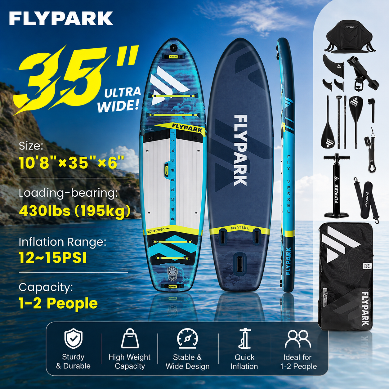 SUP Inflatable Paddle Board Ocean Explorer Style Outdoor Water Station Board 11 Feet 325 * 89 * 15cm Ultra Wide Design Suitable For Family Travel, Water Yoga, Fitness, Fishing, And Lakes. Comes With A