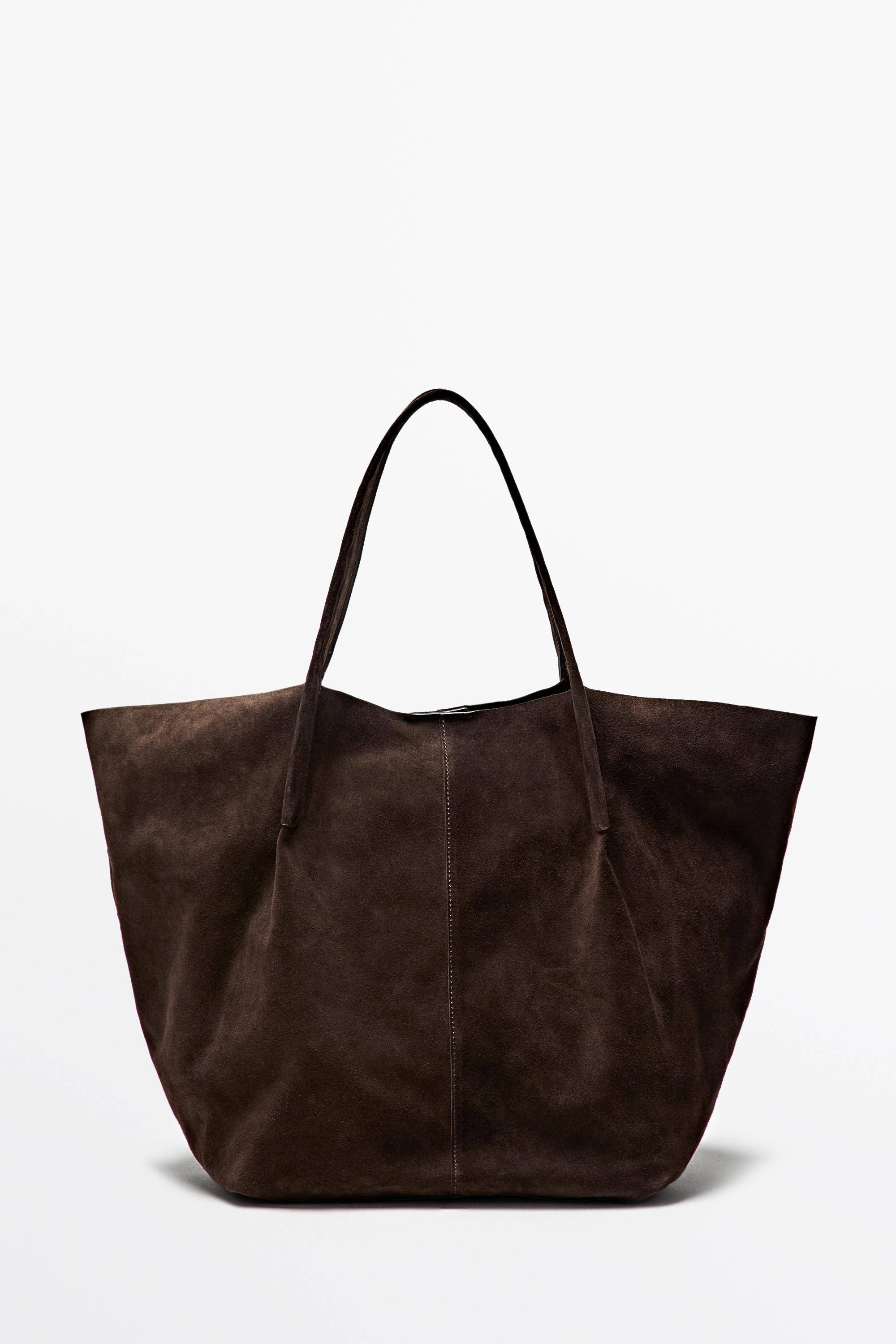 Massimo Dutti - Male - Shoppertaske I Spaltlæder - Chokolade - 01