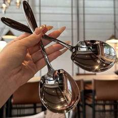 1 st. rostfritt stål rolig tecknad serveringssked för ris, desserter, glass, silverfärg, isbitar, fest, resor, bröllop, födelsedag, camping, examen, m (1 st)