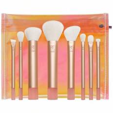 Real Techniques 9 delar The Wanderer Makeup Brush Set, för vätska, kräm och pulver ögonskugga, foundation, concealer, rouge och kontur, borstar i rese - Orange