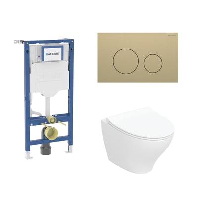 Geberit Duofix 112 cm toiletpakke inkl. Ifö Spira Modern væghængt toilet inkl. toiletsæde, Geberit Sigma40 round, messing