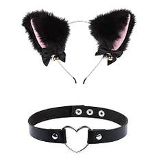 Petalum Katt, cosplay-set, kattöron, diadem, båge, halsband, svans/handskar, kattkostym, set för karneval, halloween, karneval